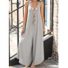 imageHappy Sailed Womens Jumpsuits Loose Overalls Summer Sleeveless Ruched V Neck Flared Wide Leg Pants Rompers with PocketsLight Grey