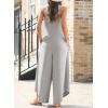 imageHappy Sailed Womens Jumpsuits Loose Overalls Summer Sleeveless Ruched V Neck Flared Wide Leg Pants Rompers with PocketsLight Grey
