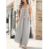 imageHappy Sailed Womens Jumpsuits Loose Overalls Summer Sleeveless Ruched V Neck Flared Wide Leg Pants Rompers with PocketsLight Grey