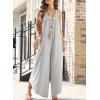 imageHappy Sailed Womens Jumpsuits Loose Overalls Summer Sleeveless Ruched V Neck Flared Wide Leg Pants Rompers with PocketsLight Grey