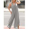 imageHappy Sailed Womens Jumpsuits Loose Overalls Summer Sleeveless Ruched V Neck Flared Wide Leg Pants Rompers with PocketsLight Grey