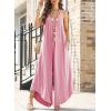 imageHappy Sailed Womens Jumpsuits Loose Overalls Summer Sleeveless Ruched V Neck Flared Wide Leg Pants Rompers with PocketsPink