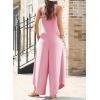 imageHappy Sailed Womens Jumpsuits Loose Overalls Summer Sleeveless Ruched V Neck Flared Wide Leg Pants Rompers with PocketsPink