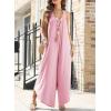 imageHappy Sailed Womens Jumpsuits Loose Overalls Summer Sleeveless Ruched V Neck Flared Wide Leg Pants Rompers with PocketsPink