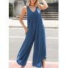 imageHappy Sailed Womens Jumpsuits Loose Overalls Summer Sleeveless Ruched V Neck Flared Wide Leg Pants Rompers with PocketsSail Blue