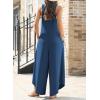 imageHappy Sailed Womens Jumpsuits Loose Overalls Summer Sleeveless Ruched V Neck Flared Wide Leg Pants Rompers with PocketsSail Blue