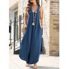 imageHappy Sailed Womens Jumpsuits Loose Overalls Summer Sleeveless Ruched V Neck Flared Wide Leg Pants Rompers with PocketsSail Blue