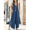 imageHappy Sailed Womens Jumpsuits Loose Overalls Summer Sleeveless Ruched V Neck Flared Wide Leg Pants Rompers with PocketsSail Blue