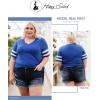 imageHappy Sailed Womens Plus Size Tunic Tops Summer Short Sleeve V Neck Striped Loose Casual Tee Shirt1X5XA Blue