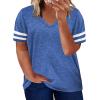 imageHappy Sailed Womens Plus Size Tunic Tops Summer Short Sleeve V Neck Striped Loose Casual Tee Shirt1X5XA Blue