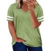 imageHappy Sailed Womens Plus Size Tunic Tops Summer Short Sleeve V Neck Striped Loose Casual Tee Shirt1X5XA Green 109