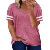imageHappy Sailed Womens Plus Size Tunic Tops Summer Short Sleeve V Neck Striped Loose Casual Tee Shirt1X5XA Pink
