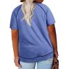 imageHappy Sailed Womens Plus Size Tunic Tops Summer Short Sleeve V Neck Striped Loose Casual Tee Shirt1X5XB Blue