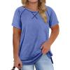 imageHappy Sailed Womens Plus Size Tunic Tops Summer Short Sleeve V Neck Striped Loose Casual Tee Shirt1X5XB Blue