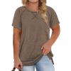 imageHappy Sailed Womens Plus Size Tunic Tops Summer Short Sleeve V Neck Striped Loose Casual Tee Shirt1X5XB Brown