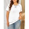 imageHappy Sailed Womens Plus Size Tunic Tops Summer Short Sleeve V Neck Striped Loose Casual Tee Shirt1X5XB White