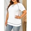 imageHappy Sailed Womens Plus Size Tunic Tops Summer Short Sleeve V Neck Striped Loose Casual Tee Shirt1X5XB White