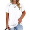 imageHappy Sailed Womens Plus Size Tunic Tops Summer Short Sleeve V Neck Striped Loose Casual Tee Shirt1X5XB White
