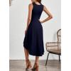 imageHappy Sailed Womens Summer Dresses Sleeveless Ruched Waist A Line High Low Midi Cocktail DressWaist TightPlease Size UpNavy Blue