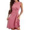 imageHappy Sailed Womens Summer Dresses Sleeveless Ruched Waist A Line High Low Midi Cocktail DressWaist TightPlease Size UpPink