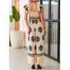 imageHappy Sailed Womens Summer Jumpsuits Printed Square Neck High Waisted Pockets Wide Leg Rompers Beach Fashion Vacation OutfitsApricot