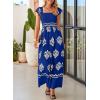 imageHappy Sailed Womens Summer Jumpsuits Printed Square Neck High Waisted Pockets Wide Leg Rompers Beach Fashion Vacation OutfitsBlue