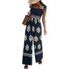 imageHappy Sailed Womens Summer Jumpsuits Printed Square Neck High Waisted Pockets Wide Leg Rompers Beach Fashion Vacation OutfitsDark Blue