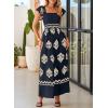 imageHappy Sailed Womens Summer Jumpsuits Printed Square Neck High Waisted Pockets Wide Leg Rompers Beach Fashion Vacation OutfitsDark Blue