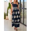 imageHappy Sailed Womens Summer Jumpsuits Printed Square Neck High Waisted Pockets Wide Leg Rompers Beach Fashion Vacation OutfitsDark Blue