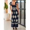 imageHappy Sailed Womens Summer Jumpsuits Printed Square Neck High Waisted Pockets Wide Leg Rompers Beach Fashion Vacation OutfitsDark Blue
