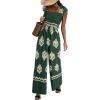 imageHappy Sailed Womens Summer Jumpsuits Printed Square Neck High Waisted Pockets Wide Leg Rompers Beach Fashion Vacation OutfitsDark Green