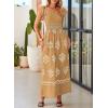 imageHappy Sailed Womens Summer Jumpsuits Printed Square Neck High Waisted Pockets Wide Leg Rompers Beach Fashion Vacation OutfitsKhaki