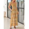 imageHappy Sailed Womens Summer Jumpsuits Printed Square Neck High Waisted Pockets Wide Leg Rompers Beach Fashion Vacation OutfitsKhaki