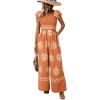 imageHappy Sailed Womens Summer Jumpsuits Printed Square Neck High Waisted Pockets Wide Leg Rompers Beach Fashion Vacation OutfitsOrange