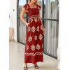 imageHappy Sailed Womens Summer Jumpsuits Printed Square Neck High Waisted Pockets Wide Leg Rompers Beach Fashion Vacation OutfitsRed