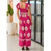 imageHappy Sailed Womens Summer Jumpsuits Printed Square Neck High Waisted Pockets Wide Leg Rompers Beach Fashion Vacation OutfitsRosy