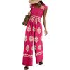 imageHappy Sailed Womens Summer Jumpsuits Printed Square Neck High Waisted Pockets Wide Leg Rompers Beach Fashion Vacation OutfitsRosy