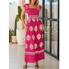 imageHappy Sailed Womens Summer Jumpsuits Printed Square Neck High Waisted Pockets Wide Leg Rompers Beach Fashion Vacation OutfitsRosy