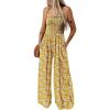 imageHappy Sailed Jumpsuits for Women Summer Casual Floral Print Sleeveless Jumpsuit High Waist Wide Leg Pant Rompers with PocketsYellow