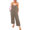 imageHappy Sailed Womens Casual Jumpsuits Loose Overalls Summer Sleeveless Stretchy Wide Leg Long Pants Romper with PocketsA Solid Brown 1