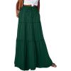 imageHappy Sailed Womens Floral Print Boho Maxi Skirt Elastic High Waist Pleated Ruffle Flowy Long Skirts SXLSolid Blackish Green