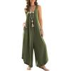 imageHappy Sailed Womens Jumpsuits Loose Overalls Summer Sleeveless Ruched V Neck Flared Wide Leg Pants Rompers with PocketsArmy Green