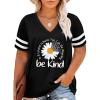 imageHappy Sailed Womens Plus Size Tunic Tops Summer Short Sleeve V Neck Striped Loose Casual Tee Shirt1X5XD Black 302