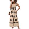 imageHappy Sailed Womens Summer Jumpsuits Printed Square Neck High Waisted Pockets Wide Leg Rompers Beach Fashion Vacation OutfitsApricot