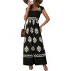 imageHappy Sailed Womens Summer Jumpsuits Printed Square Neck High Waisted Pockets Wide Leg Rompers Beach Fashion Vacation OutfitsBlack