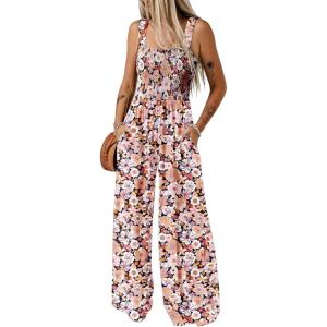imageHappy Sailed Jumpsuits for Women Summer Casual Floral Print Sleeveless Jumpsuit High Waist Wide Leg Pant Rompers with PocketsBlack