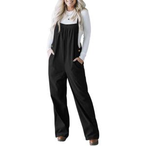 imageHappy Sailed Womens Corduroy Overalls Winter Fall Casual Sleeveless Adjustable Strap Wide Leg Long Pants RompersBlack