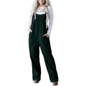 imageHappy Sailed Womens Corduroy Overalls Winter Fall Casual Sleeveless Adjustable Strap Wide Leg Long Pants RompersBlackish Green
