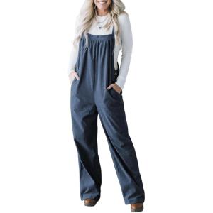 imageHappy Sailed Womens Corduroy Overalls Winter Fall Casual Sleeveless Adjustable Strap Wide Leg Long Pants RompersBlue