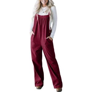imageHappy Sailed Womens Corduroy Overalls Winter Fall Casual Sleeveless Adjustable Strap Wide Leg Long Pants RompersBurgundy